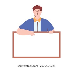 Illustration of Male Teacher Pointing Down Showing Empty Banner for Education Concept