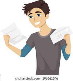 Illustration Of A Male Teen Happily Reading His College Acceptance Letter