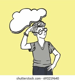 Illustration of a Male Teenage Thinking to Himself. Dreams vector Clip art