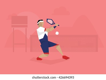 Illustration Of Male Tennis Player Competing In Match 