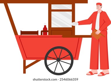 Illustration of a Male Trader Selling Satay Food
