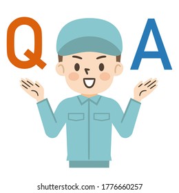 Illustration of a male worker answering Q & A