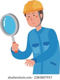 Illustration eines männlichen Arbeitnehmers, der mit einer Lupe