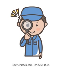 Illustration of a male worker and cleaning worker holding a magnifying glass and doing an inspection
