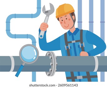 Illustration of a male worker doing plumbing work