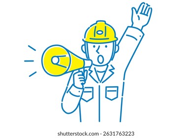 Illustration of a male worker explaining using a loudspeaker