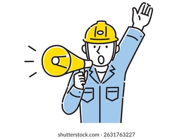 Illustration of a male worker explaining using a loudspeaker