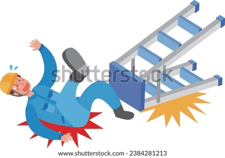 Illustration of a male worker falling from a stepladder