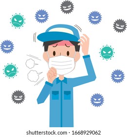 Ilustración de un trabajador varón con gripe