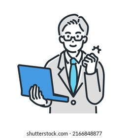 Illustration of a male worker making a powerful guts pose.