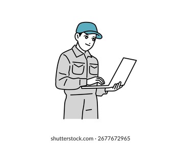 Ilustración de un trabajador masculino que opera una computadora