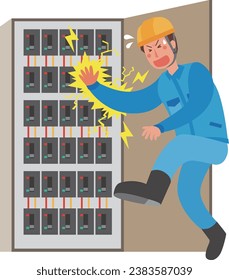 Illustration of a male worker receiving an electric shock while working