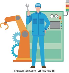 Illustration of a male worker servicing a machine