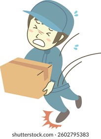 Illustration of a male worker stumbling while holding a cardboard box
