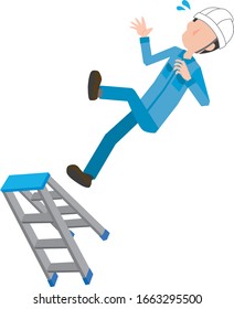 Illustration of a male worker who fell from a stepladder during work