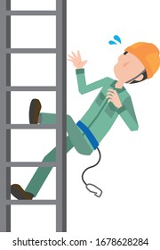 Illustration of a male worker who fell off the ladder during work