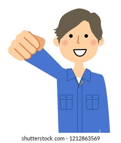 It is an illustration of a male worker who performs a Victory pose.