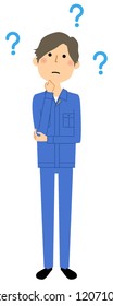 It is an illustration of a male worker who wonders.
