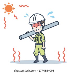 It is an illustration of a male worker who works under the blazing sun. Vector image.