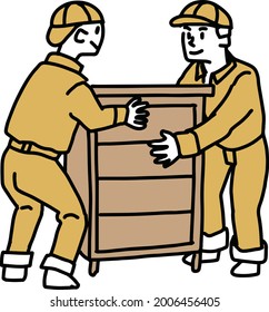 Illustration of male workers carrying furniture