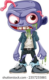 Illustration of a male zombie with a worm coming out of his head