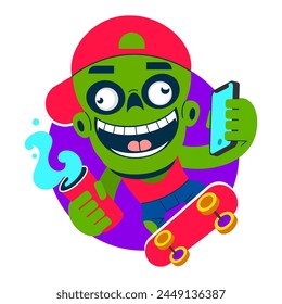 Illustration of a male zombie with a worm coming out of his head