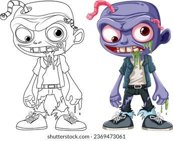 Illustration of a male zombie with a worm protruding from his head