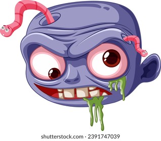 Illustration of a male zombie with a worm protruding from his head