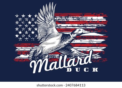 illustration of a mallard duck with an American flag background