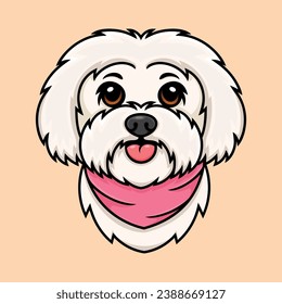 illustration of a maltese dog wearing a pink bandana.