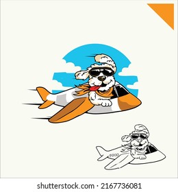 Illustration Maltese Puppy Dog Riding Air Plane As Pilot 