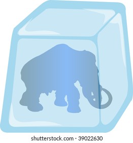 Illustration of Mammoth silhouette enclosed in Ice cube, vector