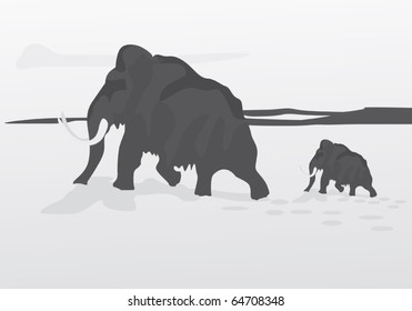 illustration with mammoth in snow desert