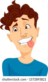 Illustration of a Man Acting like a Crazy Person with His Tongue Out, Raised Eyebrow and Crossed Eyes