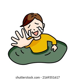 Illustration of a man addicted to a swamp (white background, vector, cut out)