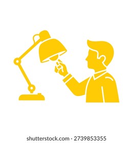Illustration of a man adjusting a desk lamp