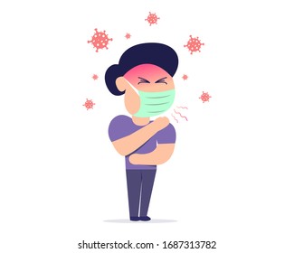 
illustration of man affected by corona virus which causes coughing, fever and shortness of breath , ready to use vector EPS 10