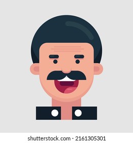 illustration of a man with afro hair and black mustache, in a flat cartoon style on a white background