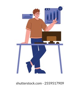 Illustration of a Man Analyzing Data at a Computer