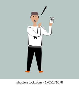 Illustration man angry because the paper is torn . illustration people with hat . caricature . flat vector