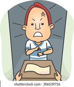 Illustration Of A Man Angry Over The Late Delivery Of His Parcel