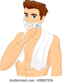 Illustration of a Man Applying Shaving Cream on His Face