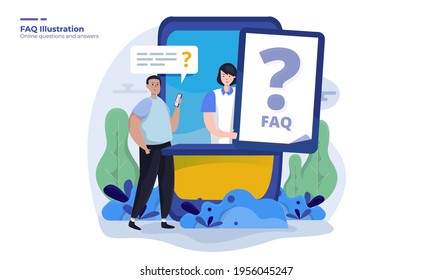 Illustration of a man ask online for question and answer or FAQ web page concept