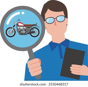 Ilustración de un hombre evaluando una motocicleta