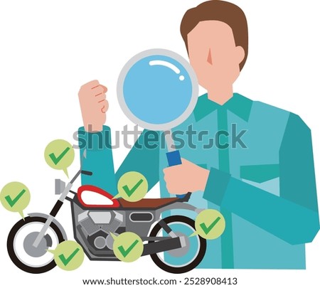 Illustration of a man assessing a motorcycle