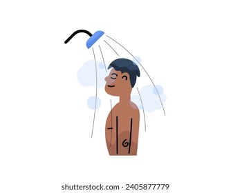 Illustration of a man is bathing in warm water. Bathing use a shower. warm up the body with a warm bath. Flat or cartoon style character illustration design. graphic elements. Vector