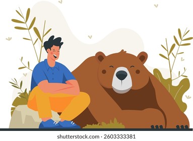 Illustration of a man and a bear