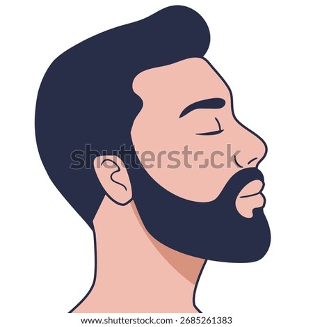 Illustration of a man with a beard and mustache in profile, eyes closed, on transparent background. Male facial hair and grooming concept.