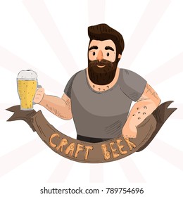 Illustration of a man with a beer. Craft beer