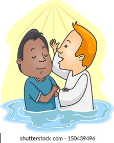 Illustration of a Man Being Baptized in Water